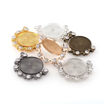 

3Pcs 6Colors 25mm Double Sided Rotatable With Diamond Cabochon Cameo Base Tray Blank Fit 25mm Cabochons Jewelry Making Findings