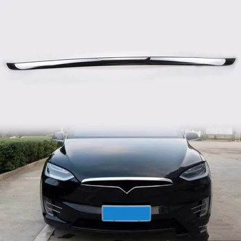 

For Tesla Model X 2016 2017 2018 1pcs/set ABS Chrome Front Bonnet Upper Cover Strip Trim Cover Car styling