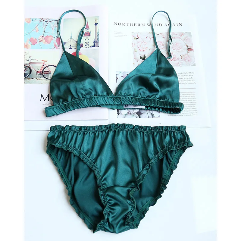 Новые Нижнее белье Женщины набор гостиная Bralette оборками шелковые Bralet