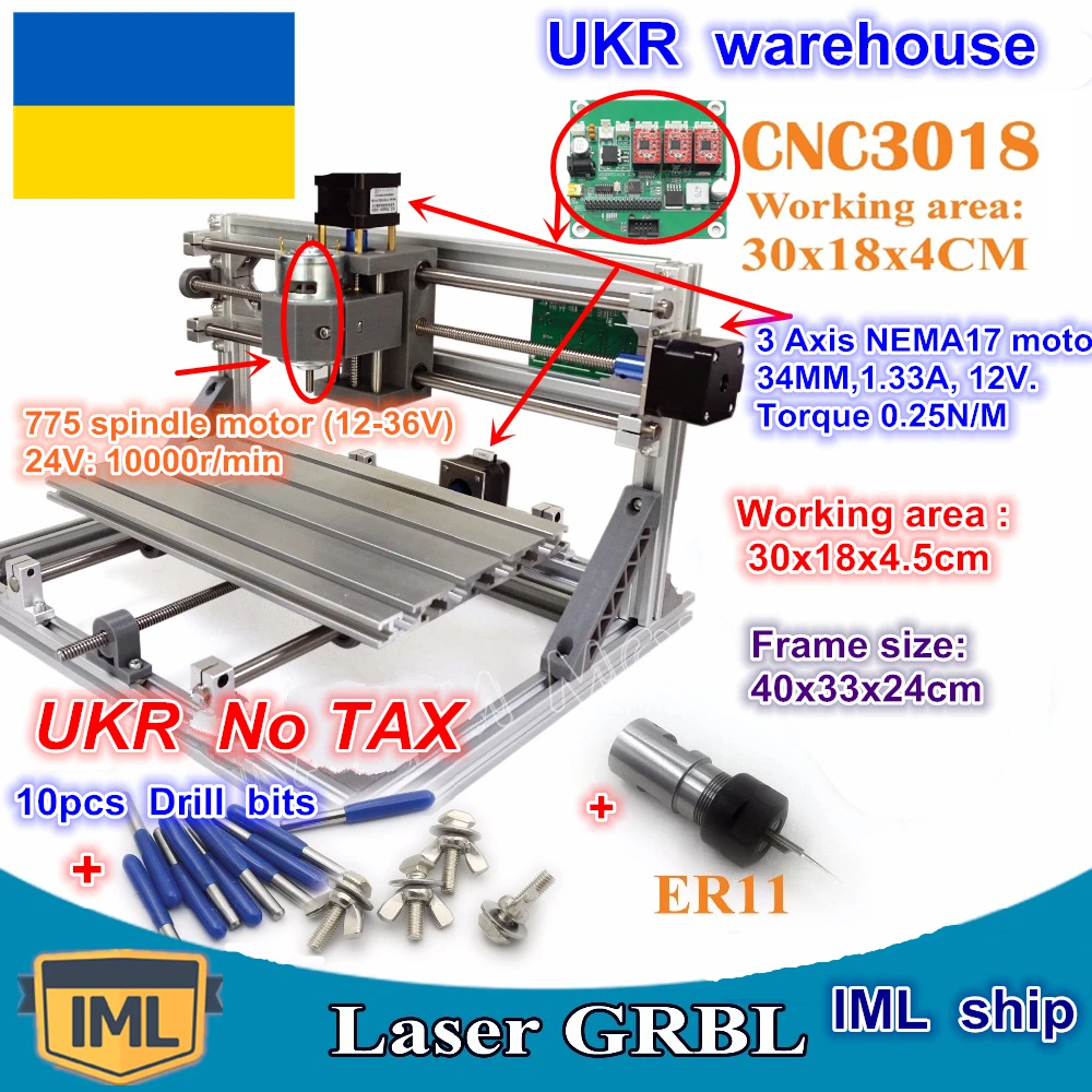 UKR ЧПУ 3018 контроллер grbl DIY мини ЧПУ рабочая зона 300x180 мм x 45 мм 3 оси Pcb фрезерный станок, деревянный маршрутизатор, ЧПУ маршрутизатор v2.4