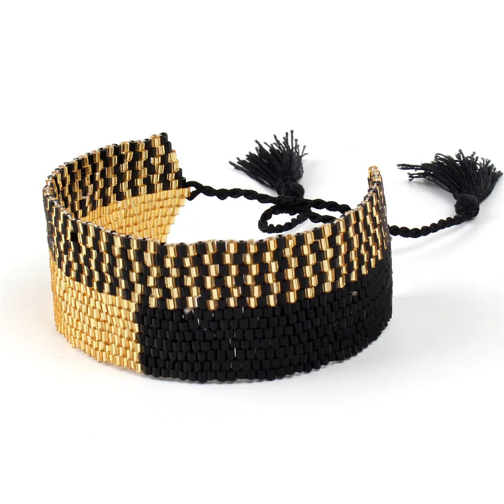 

ABL146, 2.8cm Width Bohemia Black Gold MIYUKI Seed Beads Handmade Tassel Friendship Bracelet Brazil Nepal Hippie Bracelets