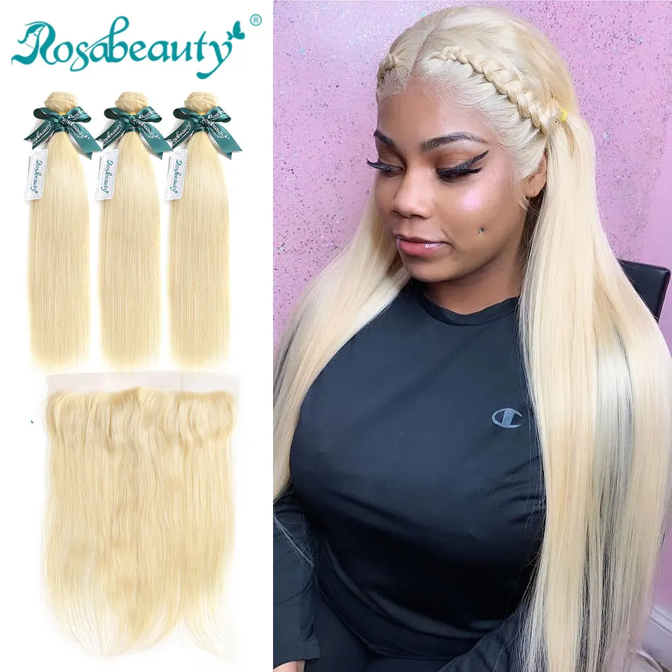 Rosabeauty прямые человеческие волосы 613 светлые пучки с фронтальным закрытием