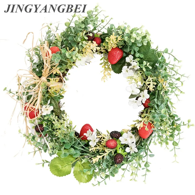 

Artificial flowers plastic Eucalyptus plants Fake fruit Strawberry berry Round wreath wedding flower Background props