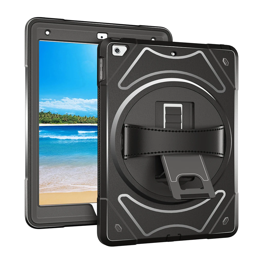 

Case For iPad 2017 2018 9.7 inch Heavy Duty Case with Rotation Hand Strap&Kickstand Protection Shell for ipad 5th 6th Case MTL01