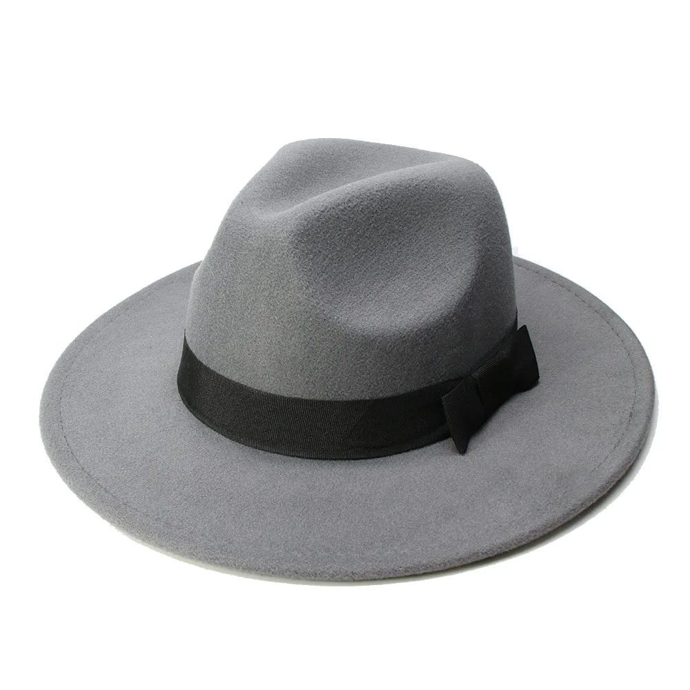 LUCKYLIANJI Ретро ребенок Винтаж шерсть широкополая шляпа Федора панама джаз котелок шляпа черная резинка с тесьмой(54 см/регулировка - Цвет: Серый