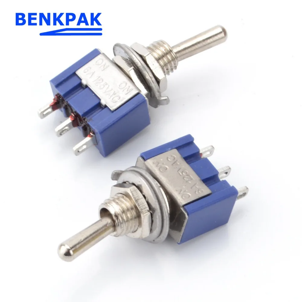 

5pcs BENKPAK Mini MTS-102 3-Pin SPDT ON-ON 6A 125VAC Miniature Toggle Switches