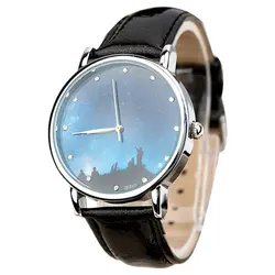 Практичные наручные часы для женщин кожа аналоговые Мода звезда лунный метеор серии