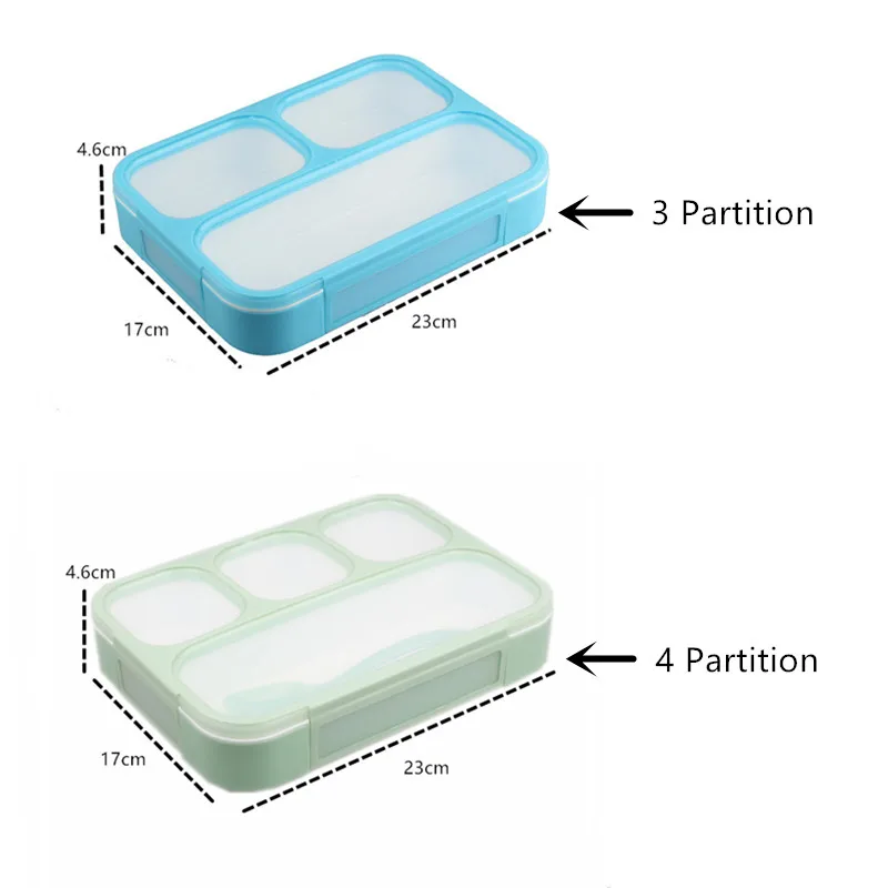 1000 мл здоровый пластиковый Ланч-бокс с ложкой герметичная СВЧ-перегородка порционная коробка Bento для хранения еды контейнер для взрослых леди ребенок Ланчбокс