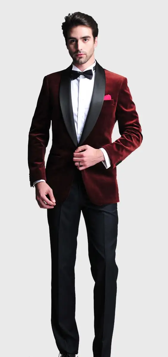 burgundy-velvet-slim-fit-groom-tuxedos-wedding-suits-custom-made-groomsmen-best-man-prom-suits-black-pants-(jacket+pants+bow-tie+hanky) (1)