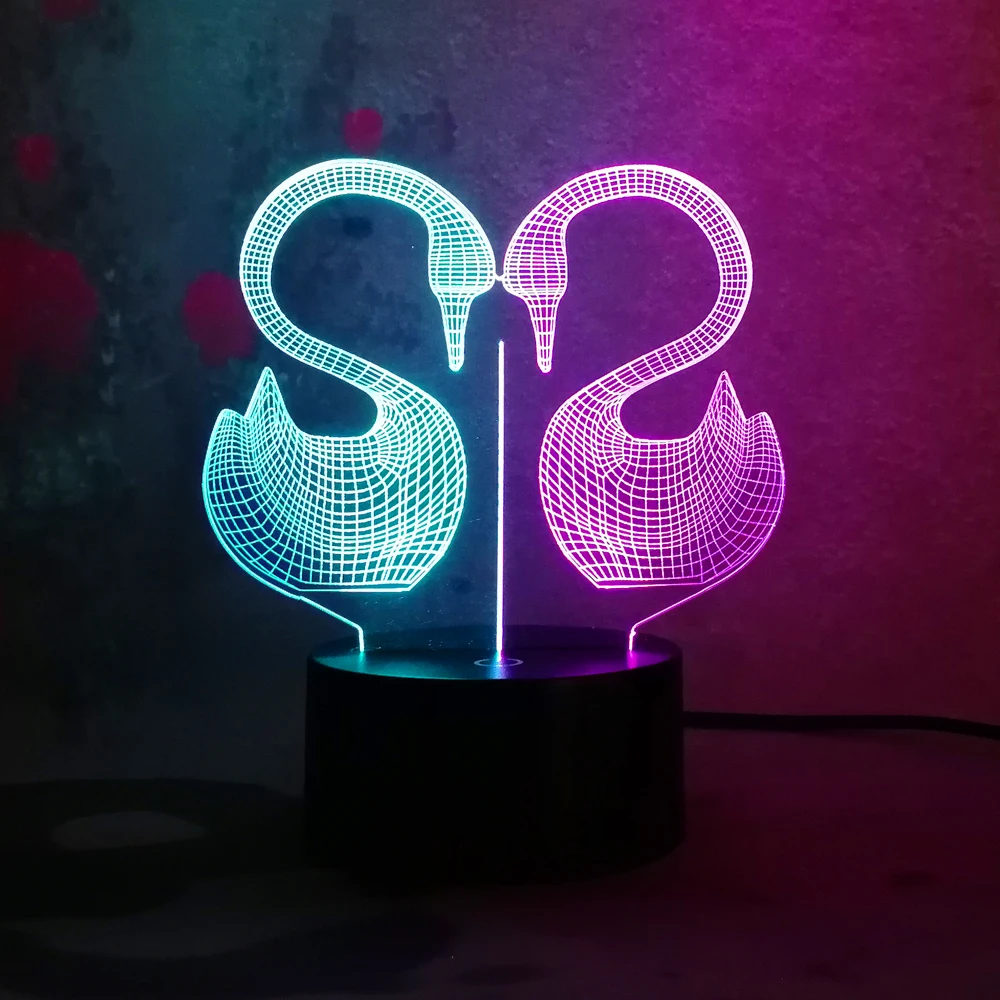 Горячая 3D двойные гусиные Лебеди с сердечком два тона светодиодный визуальный Ночной свет День Святого Валентина Рождественские подарки для возлюбленного Любителя