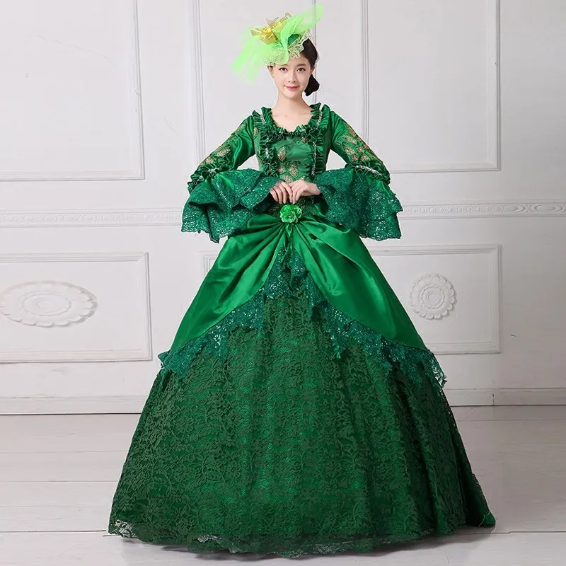 Free Shipping Green Lace Victorian Ball Gown Theater Dress (2)
