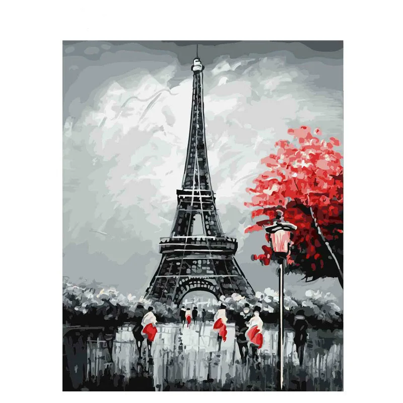 Handpainted Paris Tower Diy Oil Painting By Numbers Landscape Home Decoration Pictures for Living Room Wall Paintings Art Poster