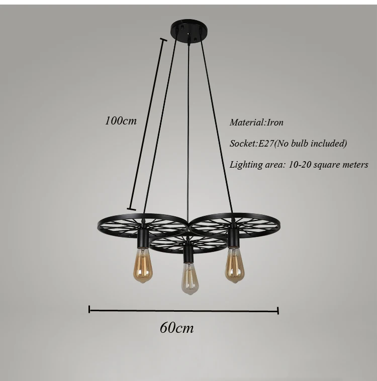 Винтаж Ретро Лофт лампы подсветка для велосипедного колеса промышленности ветер Бар Паб Клуб Ресторан гостиная столовая подвесной светильник люстра