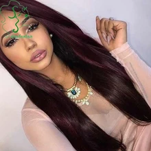 99j Color Long Silky Straight Human Hair Wig Unprocessed Brazilian Virgin Hair Lace Front Wigs With Baby Hair For Black Woman