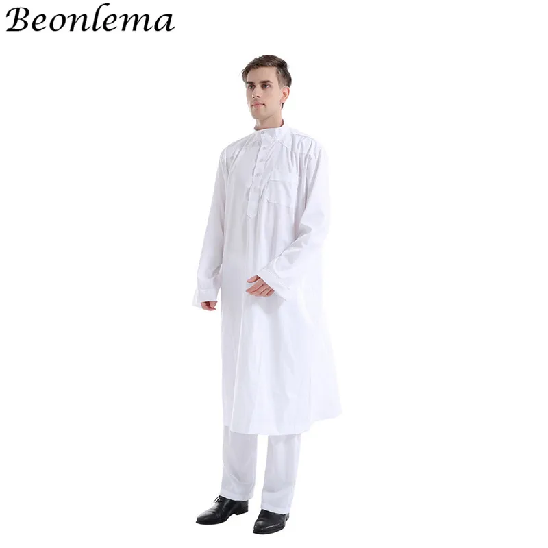 Beonlema Арабская Мужская мусульманская одежда белая абайя из двух частей марокканский кафтан мусульманский Тауб мусульман халат Саудовская Аравия одежда - Цвет: Белый