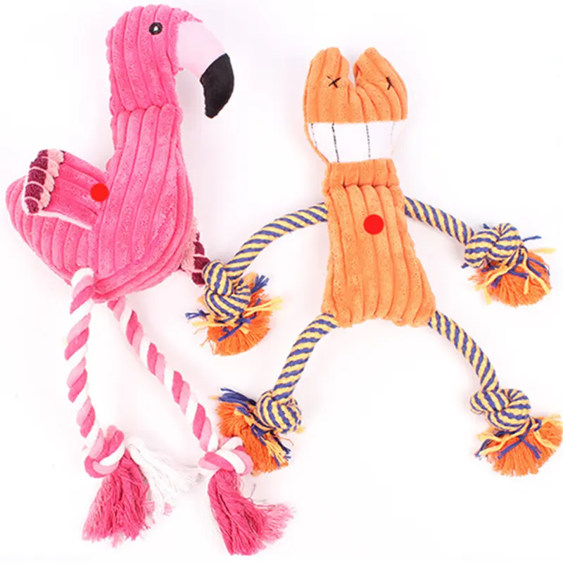 Pink Flamingo Shape Dogs Squeaky Toy Orange Cat Design Corduroy Knot