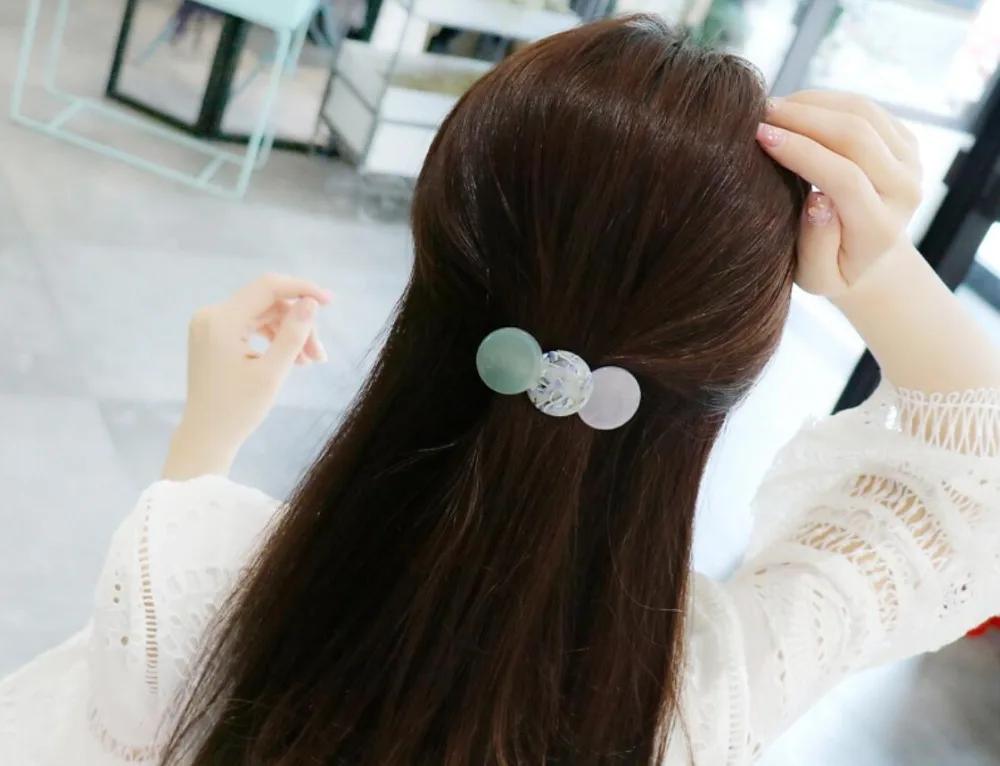 Япония и Корея весенний стиль леди простой и сладкий ацетат зажим для волос сердце и круглой формы девушки аксессуары для волос