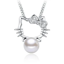 NEHZY-collar con colgante de plata de ley 925 para mujer, joyería de moda de alta calidad, cristal de circonita, perla, gatito, 45CM de longitud