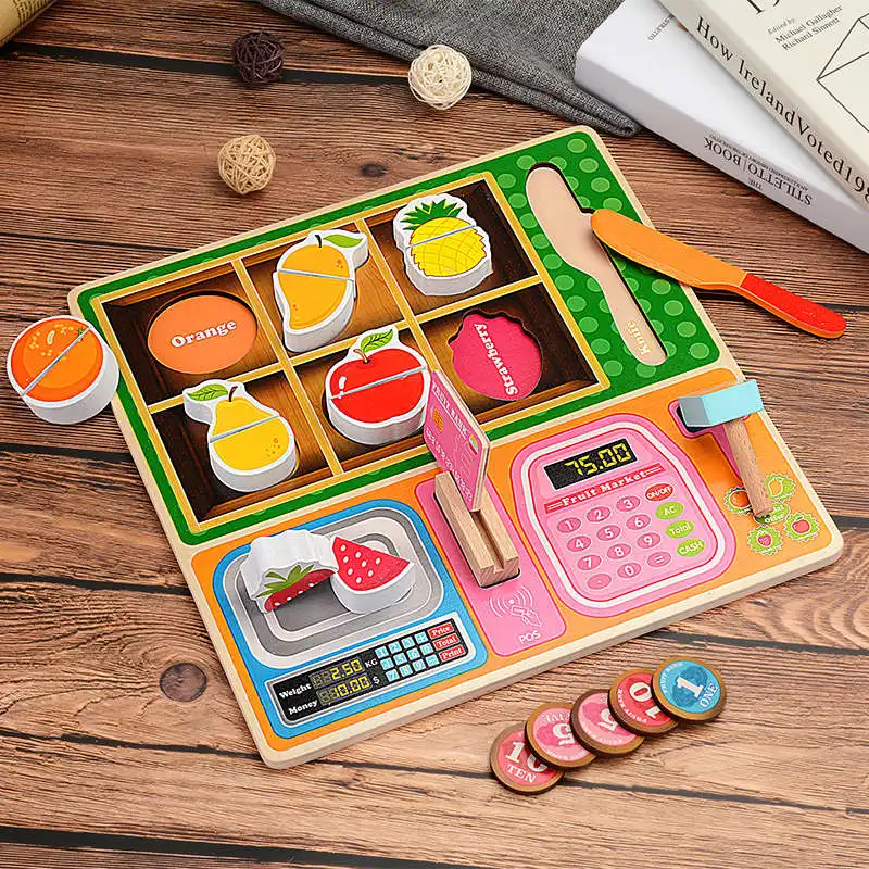 Детские игрушки для моделирования фруктов/барбекю/супермаркета, набор деревянных игрушек для детей, кухонные игрушки для детей, развивающий подарок - Цвет: Fruit Shop Set
