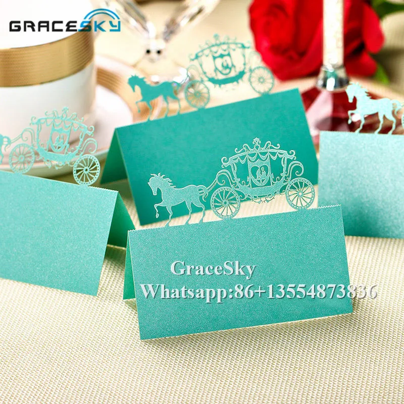 

50pcs laser cutting prince & princess in carrige Wedding Invitation Table Name Place Seat Paper Cards for Party Table Decoration