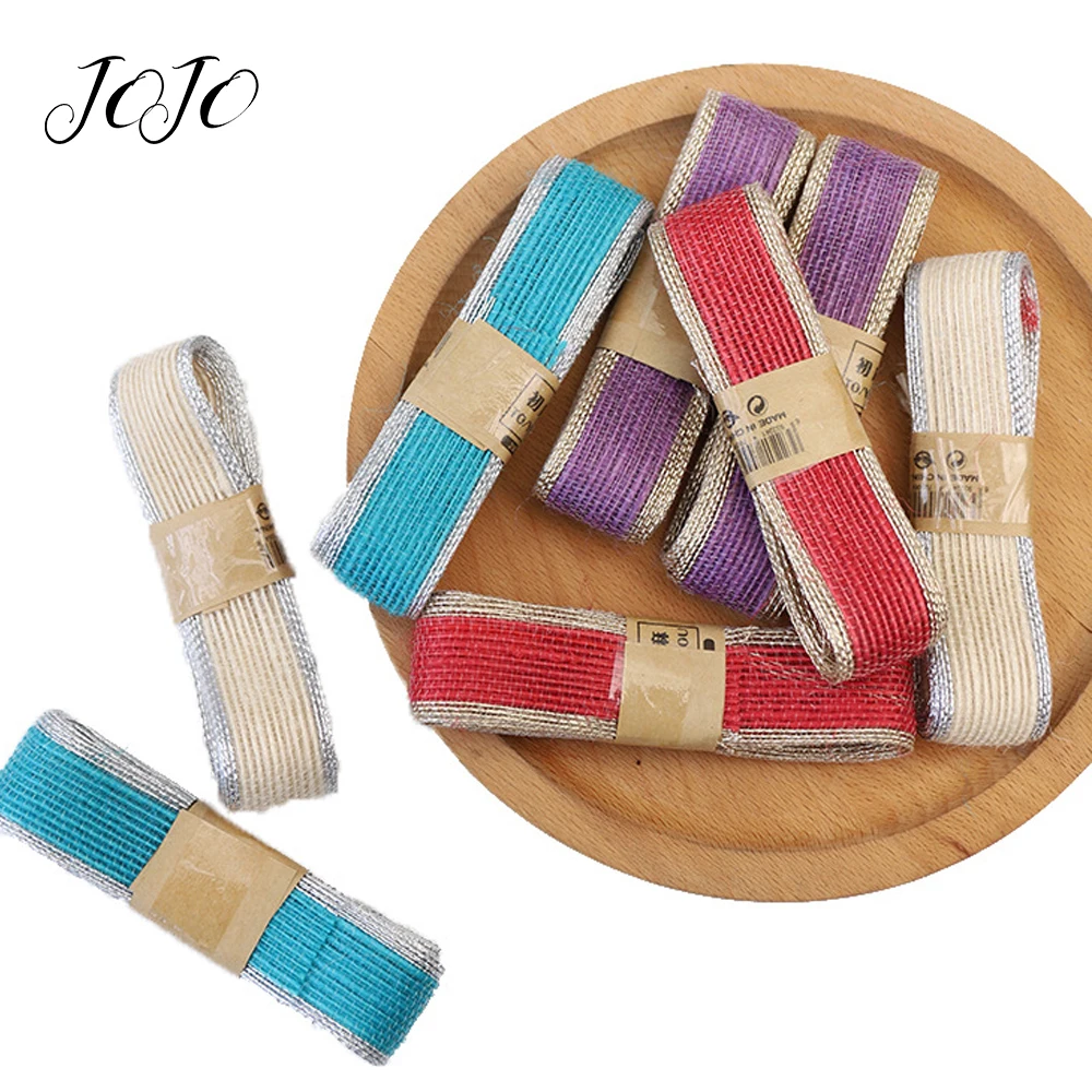 

JOJO BOWS 25mm 2y Hemp Ribbon Colored Gold Wire Edge Webbing For Needlework DIY Handmade Craft Supplies Shoe Apparel Decoration