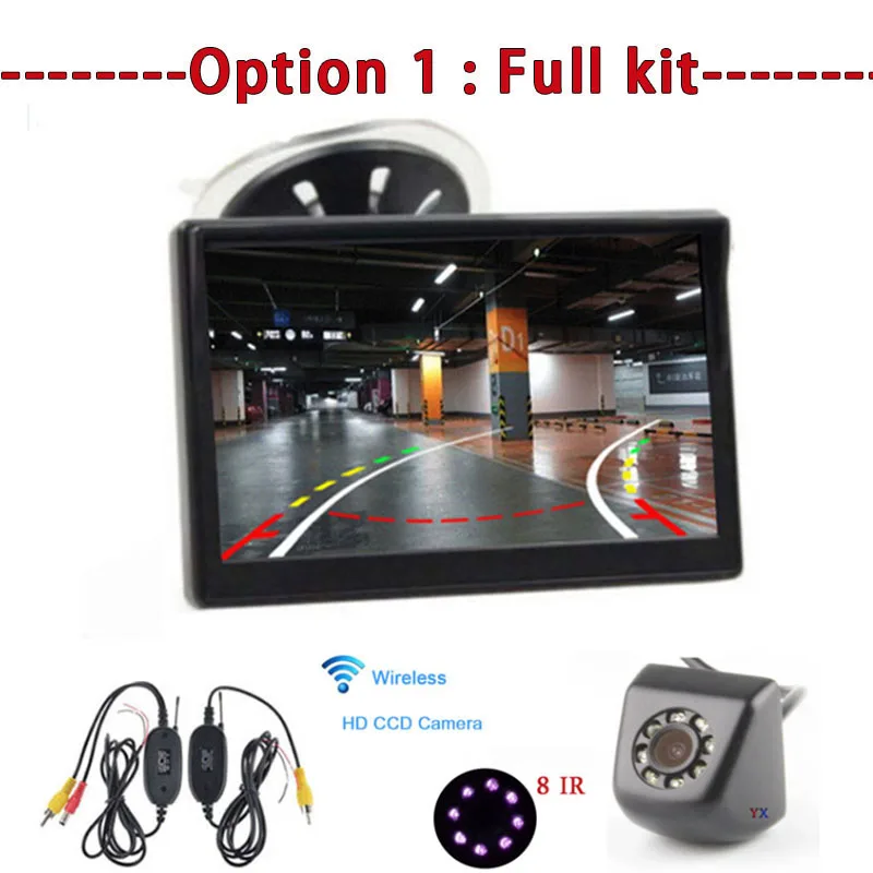 Koorinwoo 2,4G Беспроводная парковочная система, интеллектуальная динамическая траектория, обратная камера, 5 ЖК-дисплей, монитор, система безопасности - Название цвета: Option 1