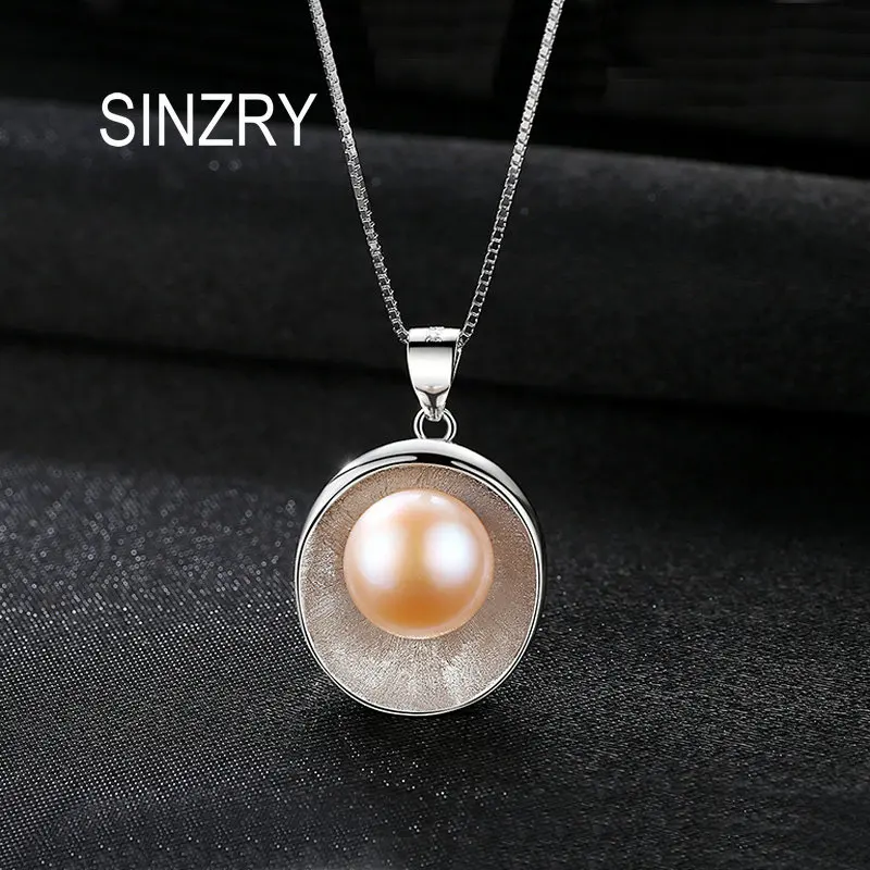 

Sinzry Luxury 925 sterling silver natural fresh Pearl creative pendant necklaces Silver elegant OL chokers Necklace for Women