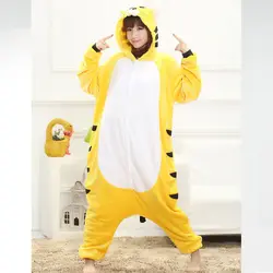 Забавный желтый тигр кигуруми Комбинезоны для пижамы с животными для взрослых женщин Косплей унисекс пижамы кигуруми пижамы Хэллоуин