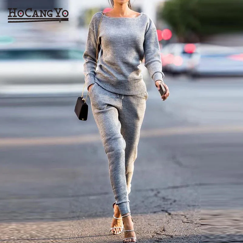 

2019 Women Leisure Suits Long Sleeve Casual Sweaters Tops and Trousers Suits Women's Knitted Sweaters Pants Tracksuits 2PCS/Set