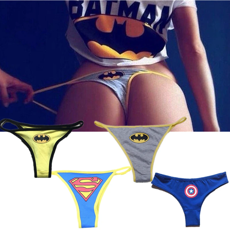 

Sexy Women's Superhero Batman Captain America Superman Cartoon Underwear G-String Panties Lingerie