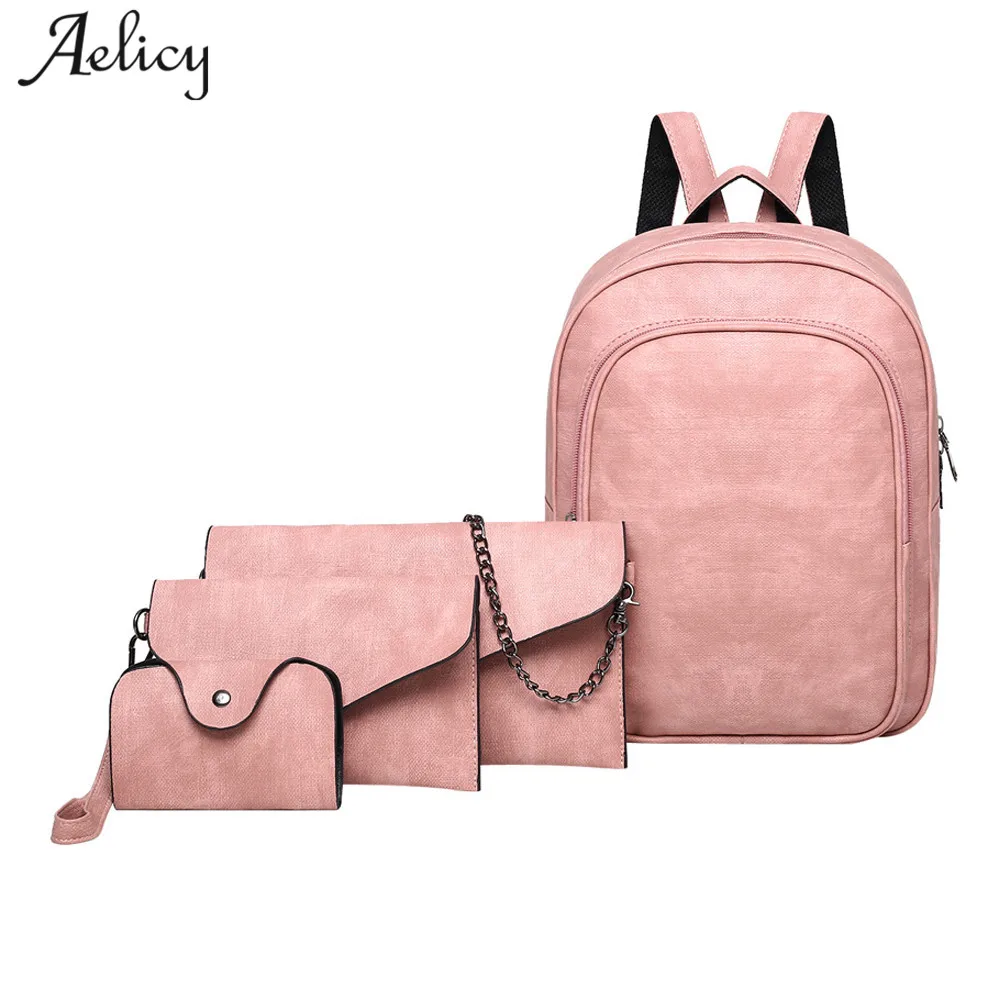

Aelicy 4pcs/Set Backpack Women Backpack PU Leather Bookbags School Backpacks Students Bags for Teenage Girls Bagpack Back
