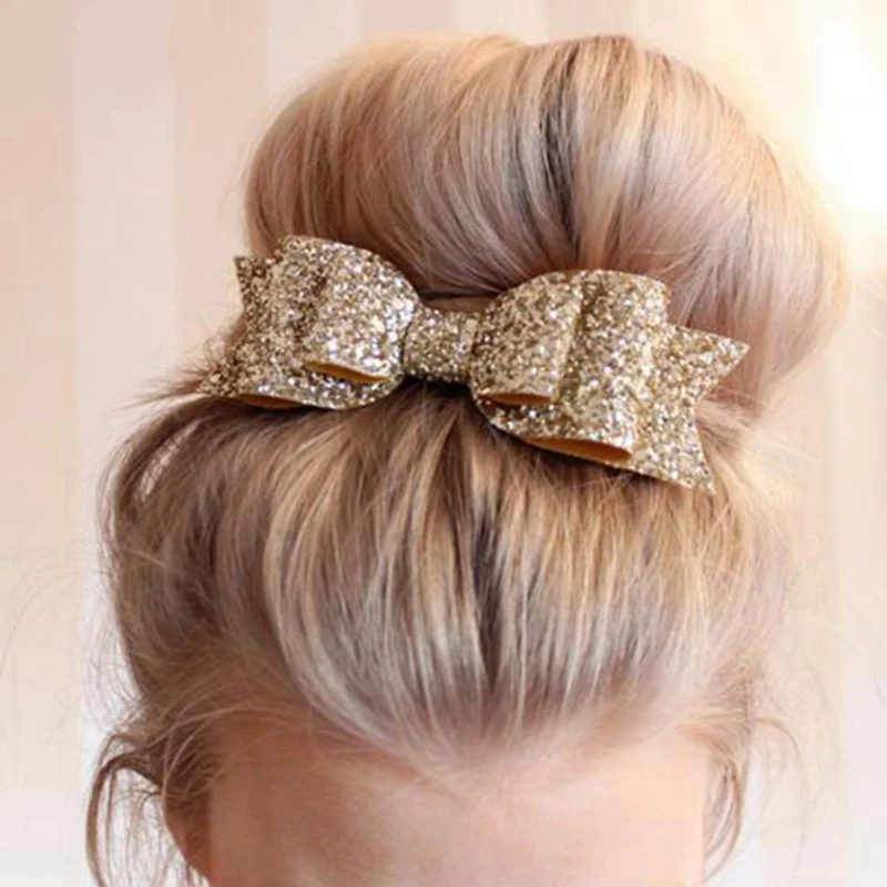 

Women Fashion Hair Accessories 16-color models large size shiny gold glitter bow hairpin ladies spring clip girls hair wholesale