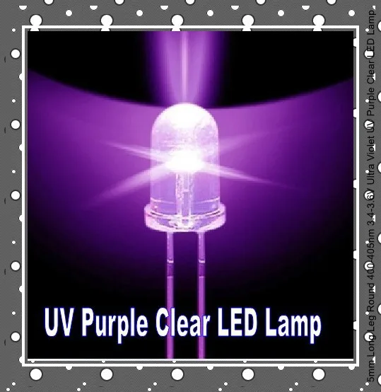 

100PCS/LOT 5mm Long Leg Round Ultra Violet UV Purple Clear LED Lamp