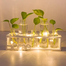 Креативный ночник, светодиодная прозрачная стеклянная ваза, гидропоника, украшение для гостиной, Цветочная Настольная Ваза(не включает батарею