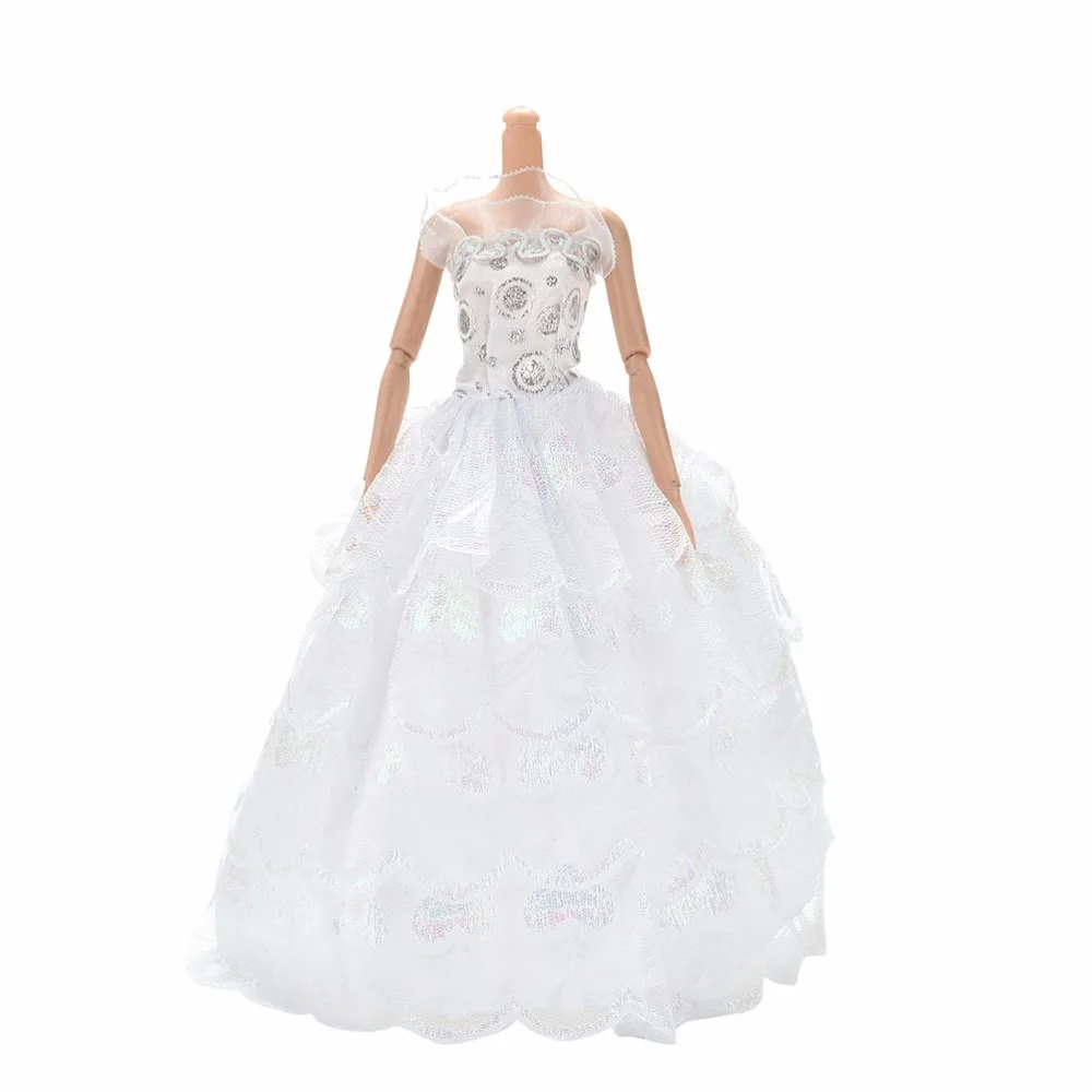

Summer Floor Length White Party Wedding Dress For Barbie Handmade 4 Layer Doll Princess Dress Clothing