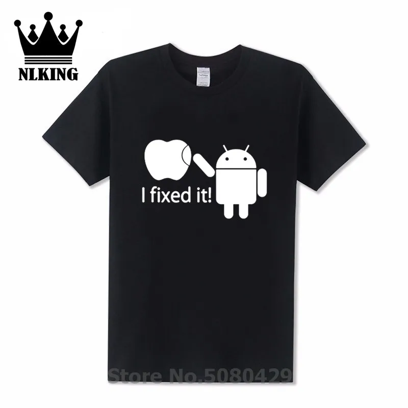 

Android I fix it Apple tshirts men t Apple Humor Logo Printed Funny T Shirt Short Sleeve Tee Shirts 2019 summer Large size shirt