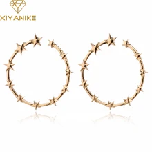 XIYANIKE модные цвета: золотистый, серебристый звезды Стад Серьги Для женщин геометрический Круглый Pentagram серьги преувеличены ювелирные изделия Декор подарок E481