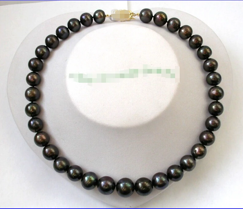 

shippingstunning big 14mm round black freshwater pearls necklace 14KGP gold clasp j71 (A0430)