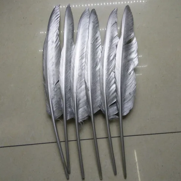 New 10pcs Golden Yellow/Siver Single Side Natural Turkey feathers 30-35cm/12-14inches wedding party decoration craft feathers