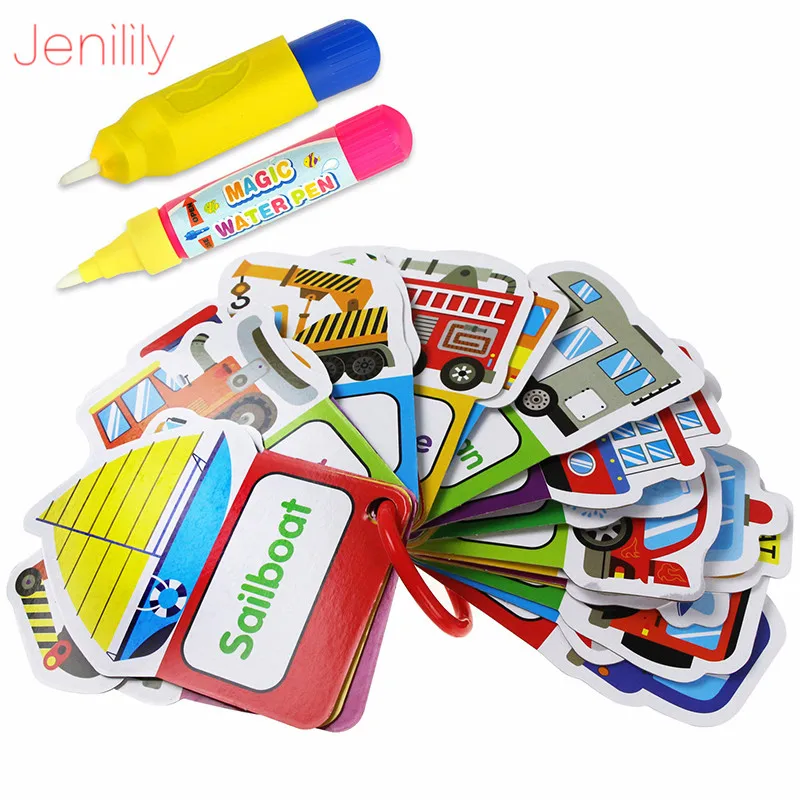 

4 Styles Magic Water Drawing Cards Board Kids Toys with 2 Water Pen Learning Draw Educational Painting toys for Children
