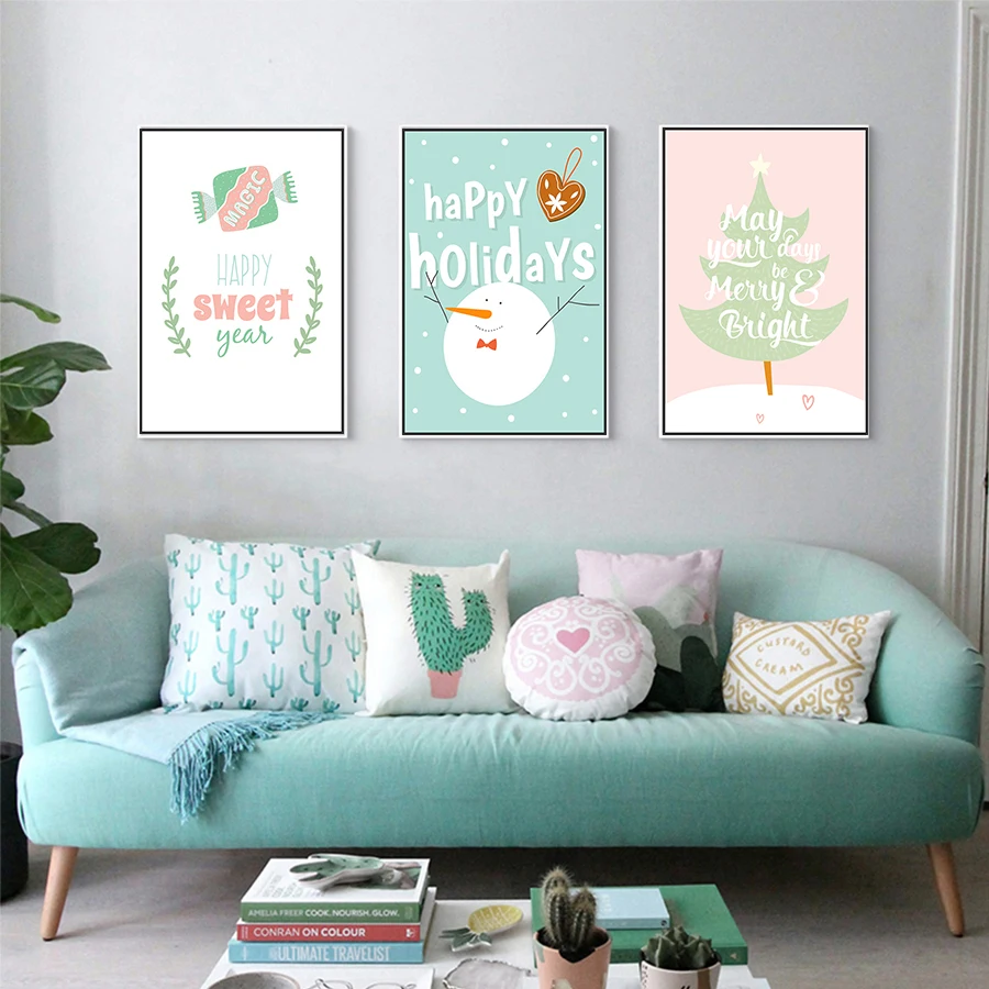 ASAPFOR-Christmas-Tree-Canvas-Art-Painting-Happy-Sweet-New-Year-Quotes-Print-Poster-Snowmen-Holiday-Decorations (2)