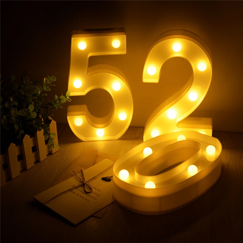 

Fun White Plastic Number 0-9 LED Night Light Marquee Sign Alphabet Lights Lamp Home Club Outdoor Indoor Wall Decoration