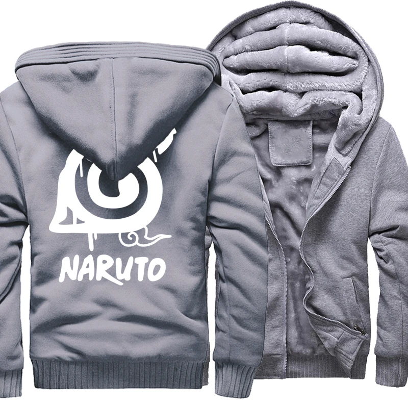 Мужская спортивная одежда Harajuku Hoody горячая Распродажа зимние толстые толстовки на молнии мужские Наруто Аниме печати модные мужские толстовки - Цвет: gray