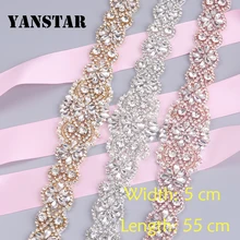 YANSTAR (1pcs) Wholesale HandmadeRose Gold Rhinestones Appliques Sewing On Bridal Wedding Dresses Belt