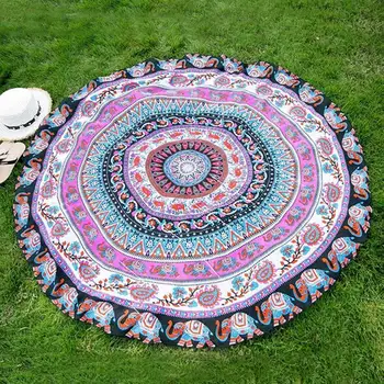 

IHOMEE Chiffon Round Elephant Mandala Beach Towel India Elephants Bath Shawl Ombre Rainbow Tapestry Wrap Scarf Drop Shipping