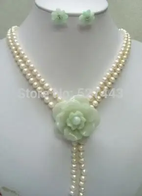 

Wholesale JWEW6560 Beautiful pearl jade flower pendant necklace earring (A0516)
