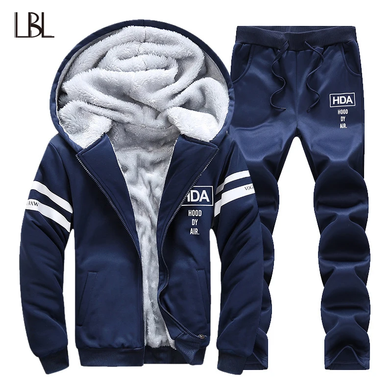 Buy Winter Sweat Suits Men Tracksuit Two Piece Sets Jacket+Pants Casual Hoodies