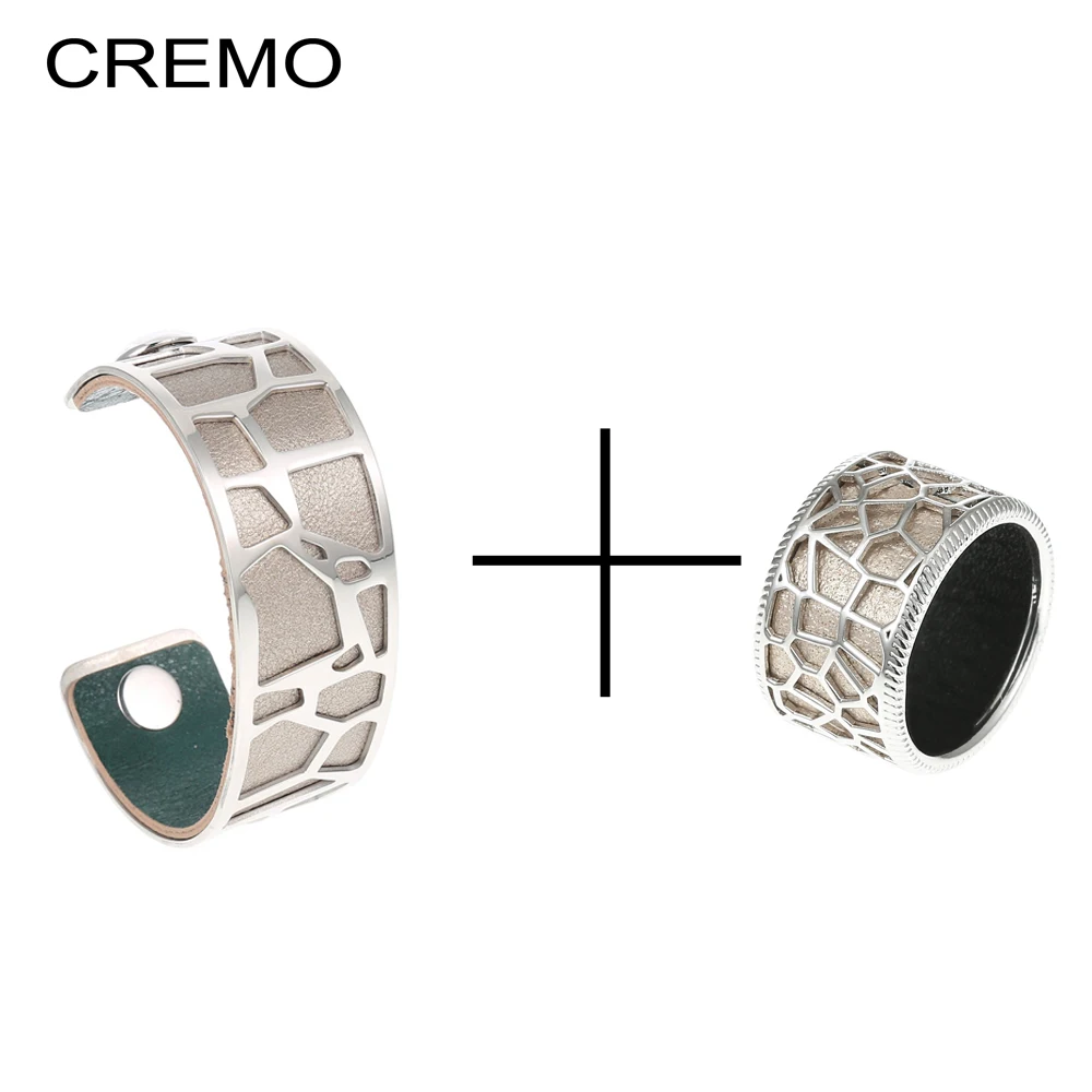 

Cremo Hollow Two-tone Color Leather Rings for Female Fashion 2018 New Jewelry