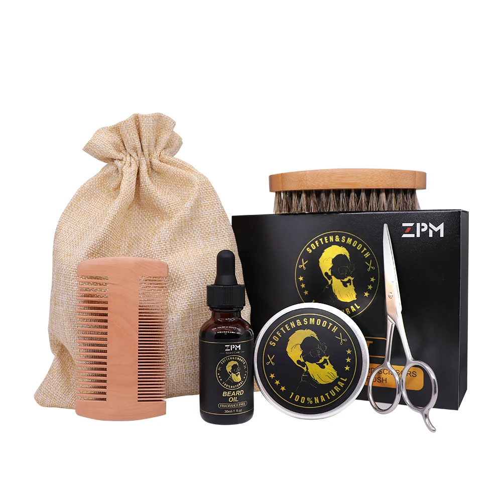 Zpm 5pcs Set Beard Grooming Kit Beard Oil Moisturizing Wax Smooth Styling Blam Comb Moustache Brush Scissors Beard Care Kit Aliexpress