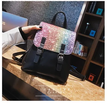 rosa Bagpack Schwarzes Rucksack Pailletten Kleine gold Durch Zurück silber 2018 Mode 50 Stücke Rucksäcke Frauen Gold Für Pu Ems Dhl Mädchen Pack leder Oder ORSqBH